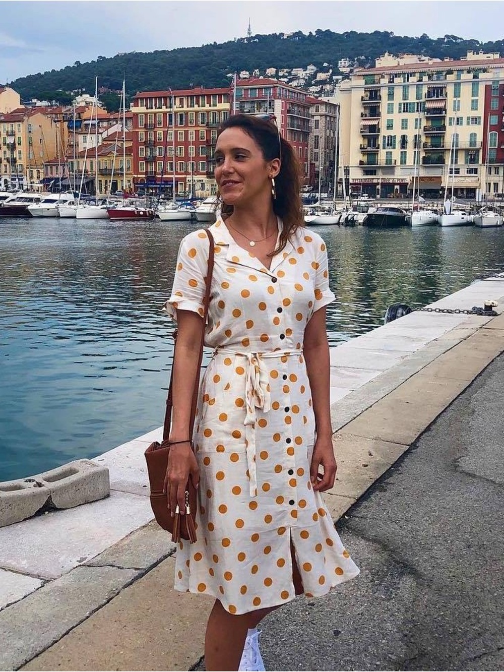 Monteau Yellow Polka Dot Belted Button Linen Blend Short Sleeve Dress Size XL